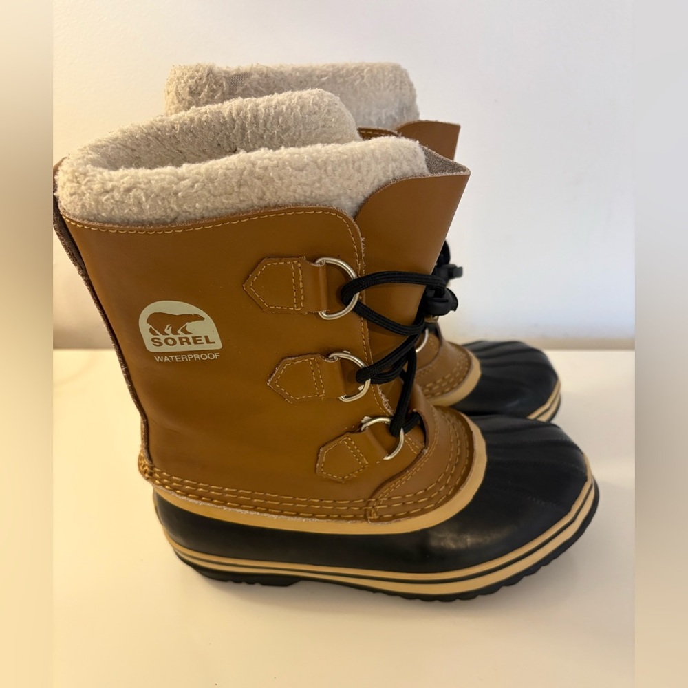Sorel Kids Tan and Black Snow Boots